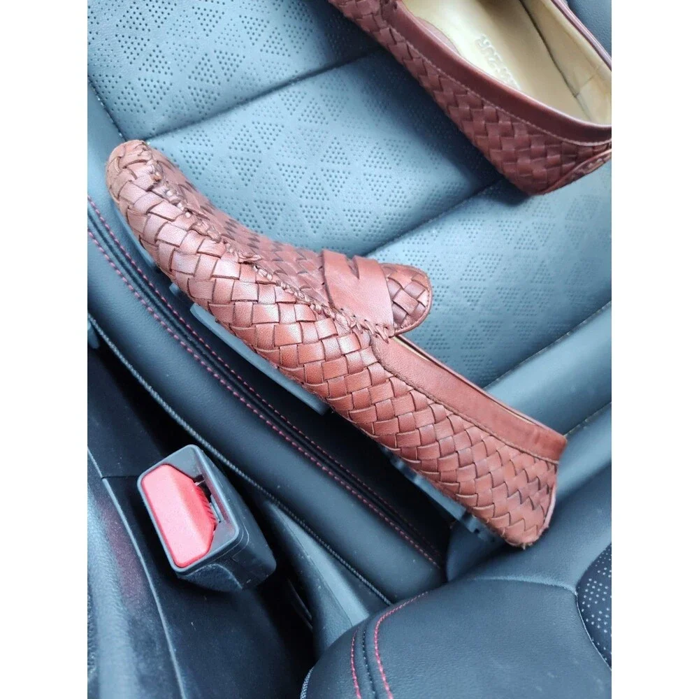 Robert Zur San Tropez Woven Leather Penny Loafers Brown Mens Size 10 M